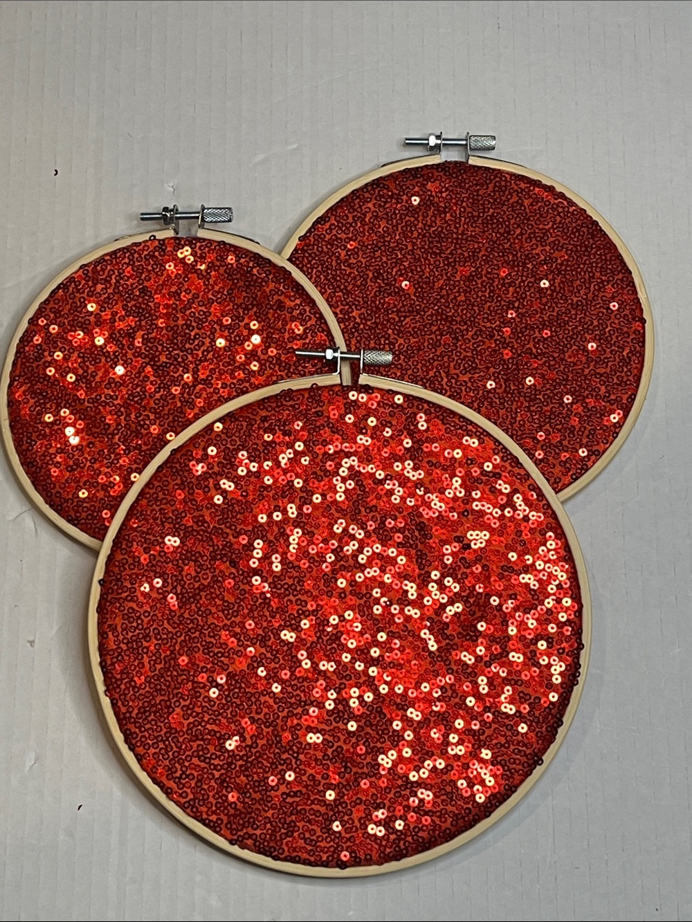 Red Sequin Embroidery Hoop Trio